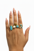 4 Ring Stack - Long Nude Pink Nails