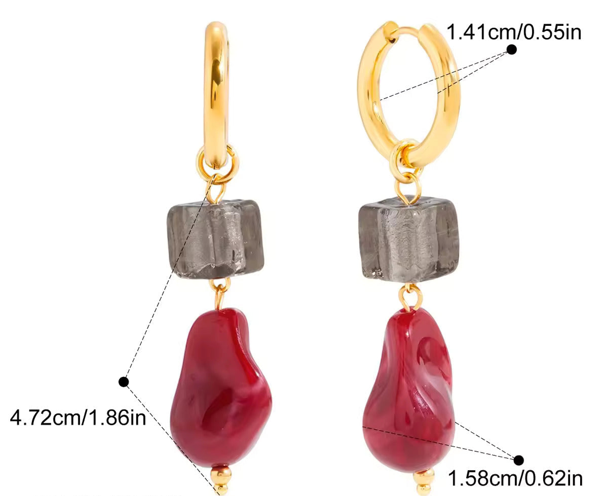 Crimson Resin Drop Hoop Earrings