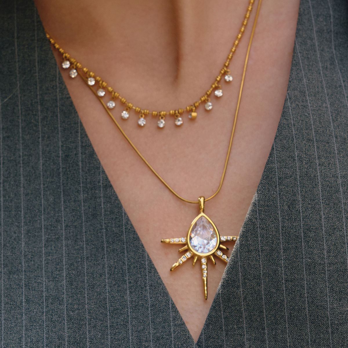 Teardrop Layered Necklace - Set Of 2