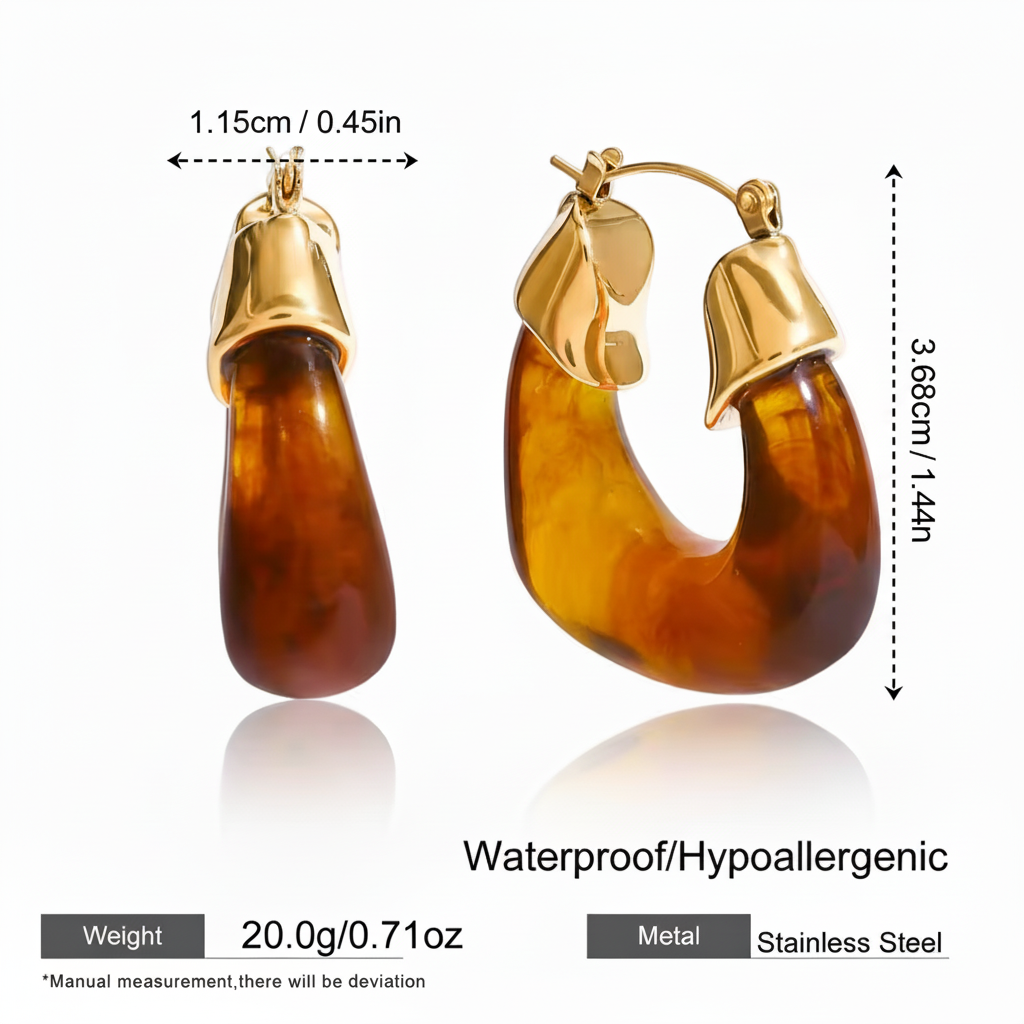 Amber Resin Hoop Earrings Spec Image
