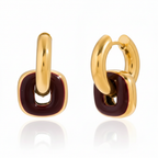 Burgundy Enamel Gold Chain Link Hoop Earrings