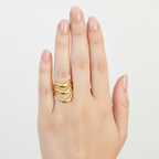 Cinematic Triple Wave Gold Ring - White Studio