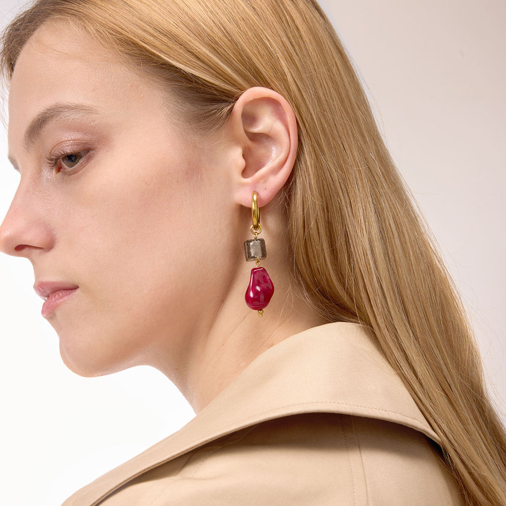 Crimson Resin Drop Hoop Earrings