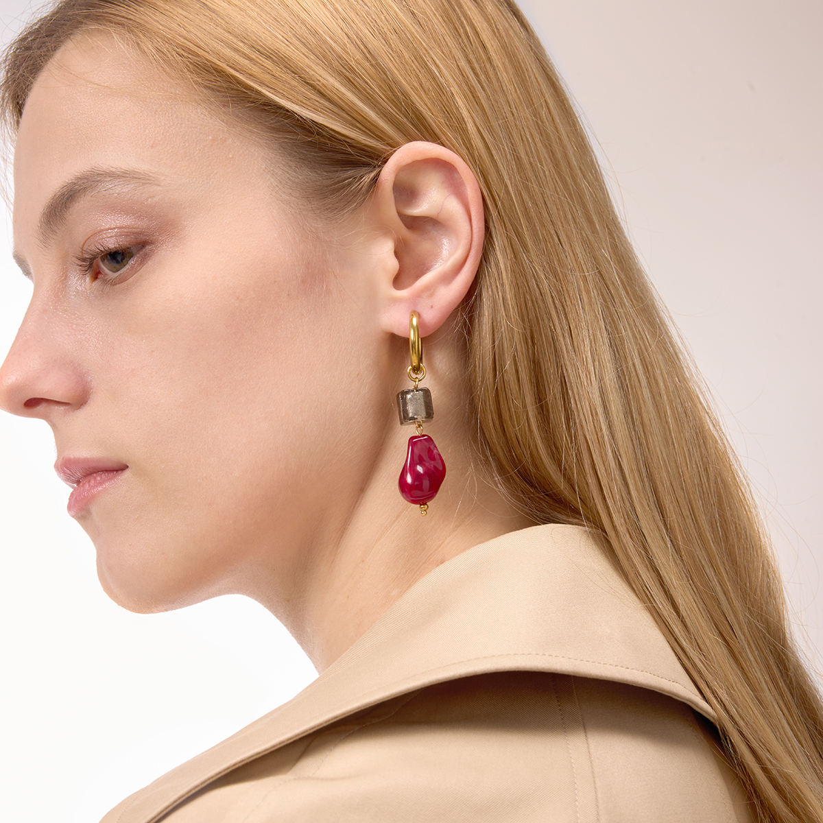 Crimson Resin Drop Hoop Earrings