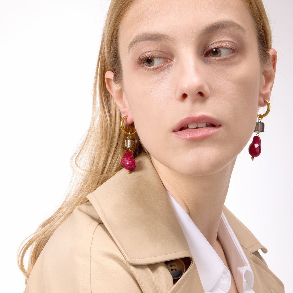 Crimson Resin Drop Hoop Earrings