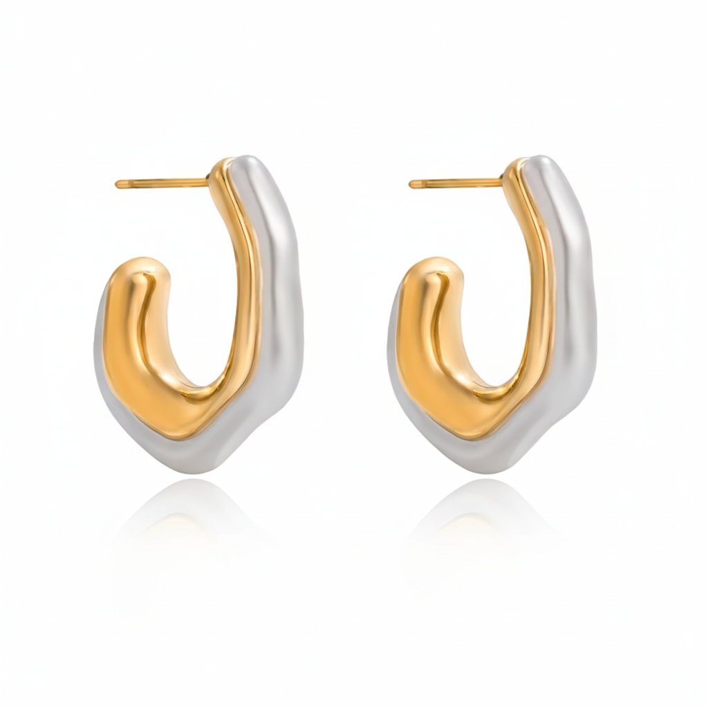 Dual Tone C-Hoop Earrings