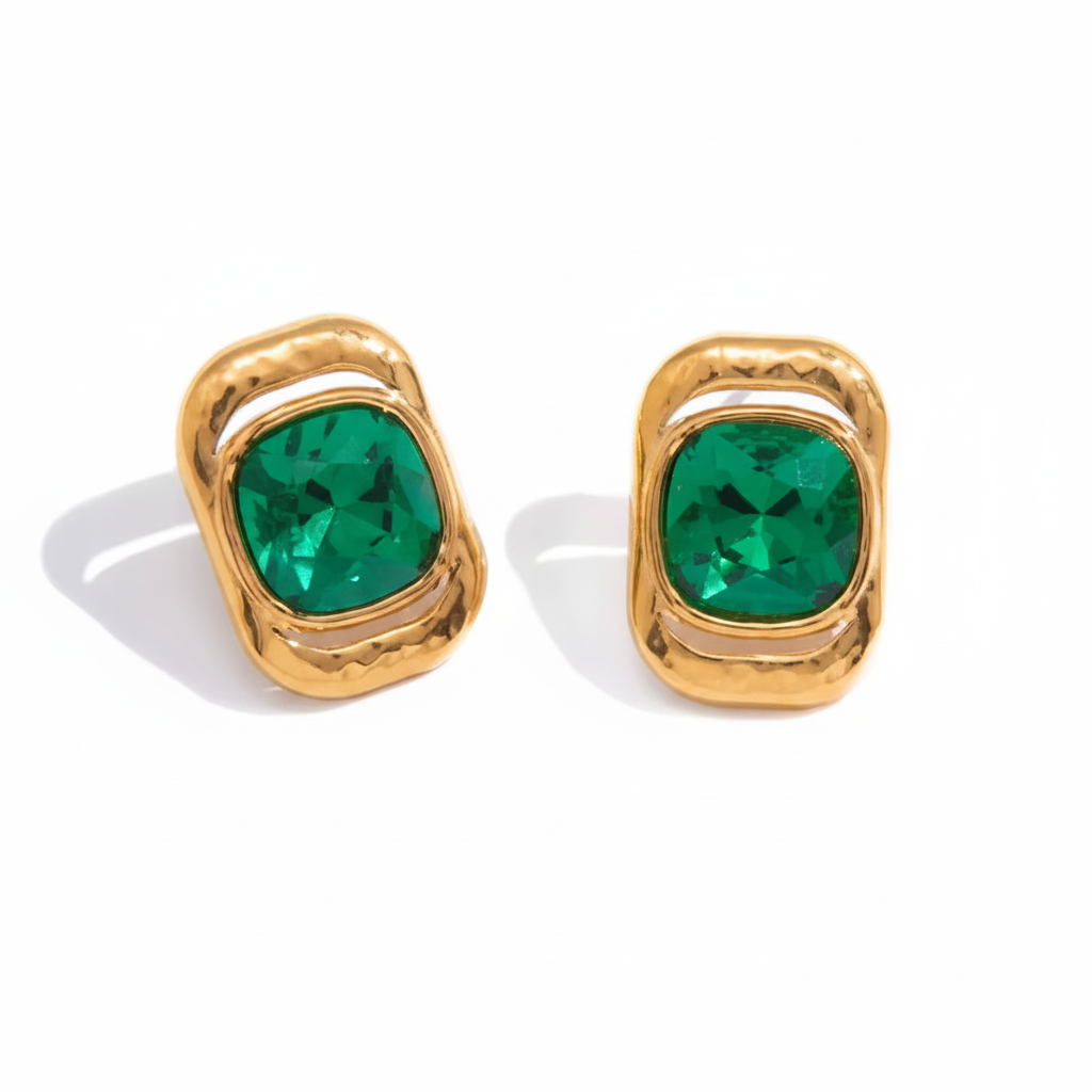 Emerald Green Crystal Gold Earrings