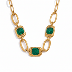 Emerald Green & Gold Chain Necklace