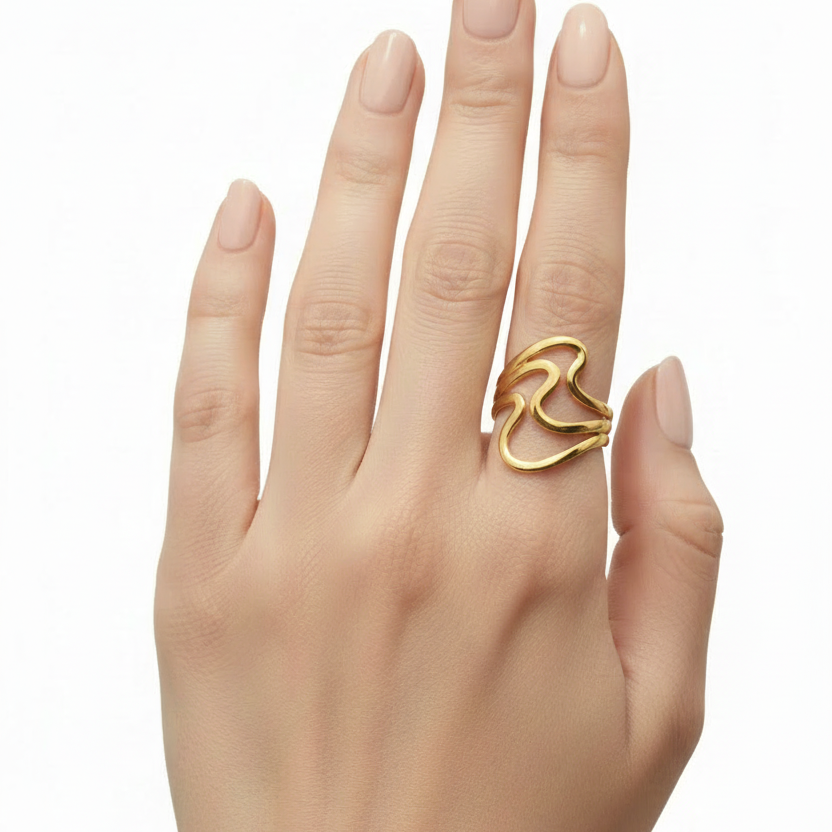 Full Hand - Gold Wave Ring New Angle