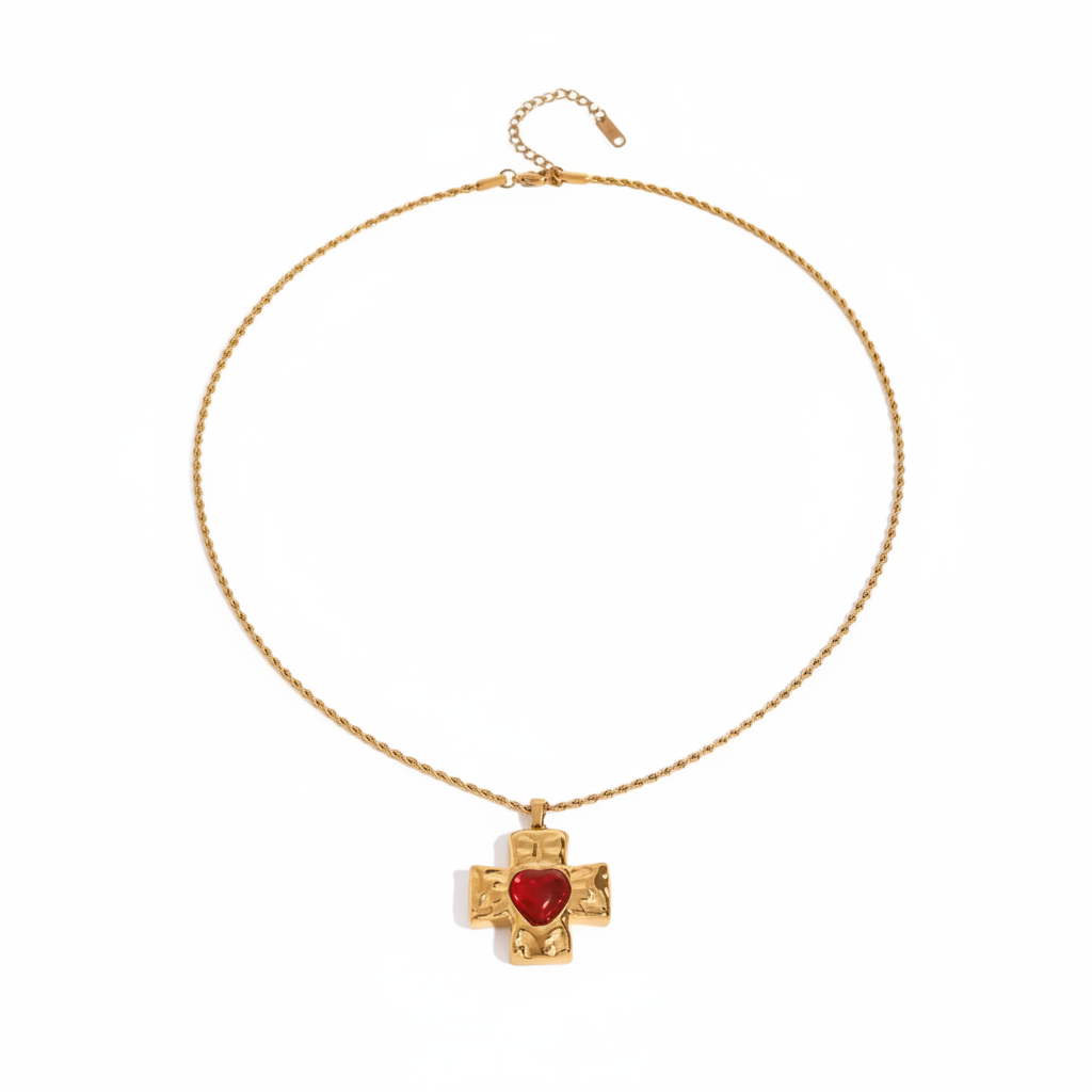 Gold Cross Heart Necklace