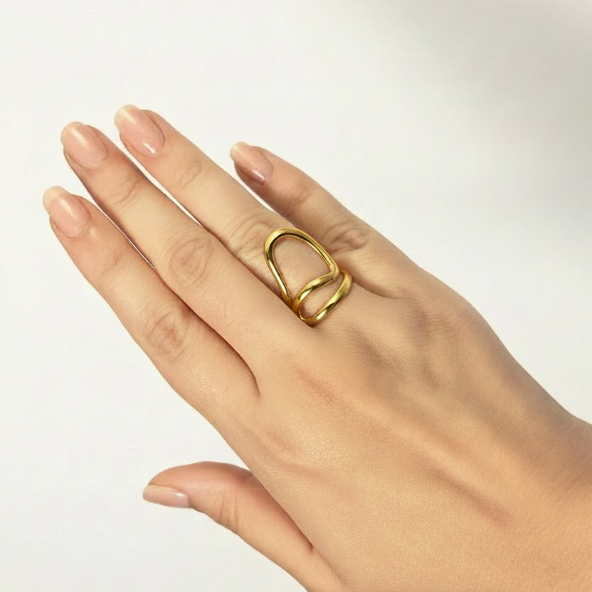 Gold Double-Arch Ring - White Background