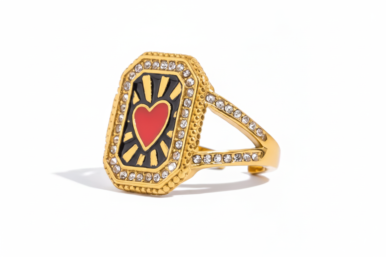 Gold Heart Enamel Ring