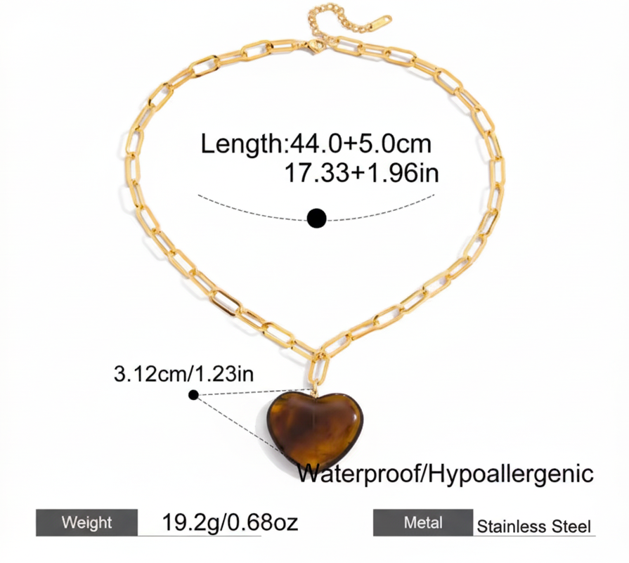 Gold Heart Pendant Necklace Spec