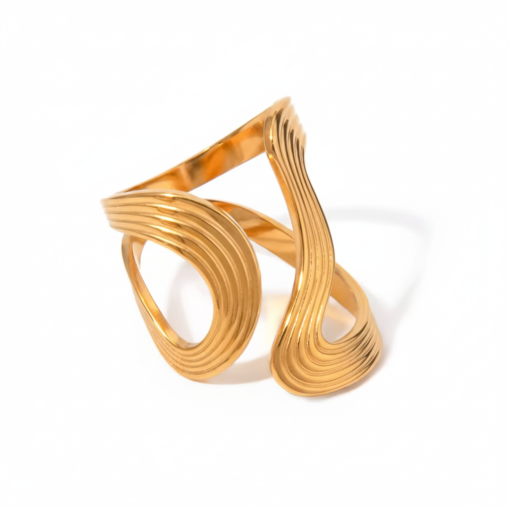 Gold Ribbed Wave Ring
