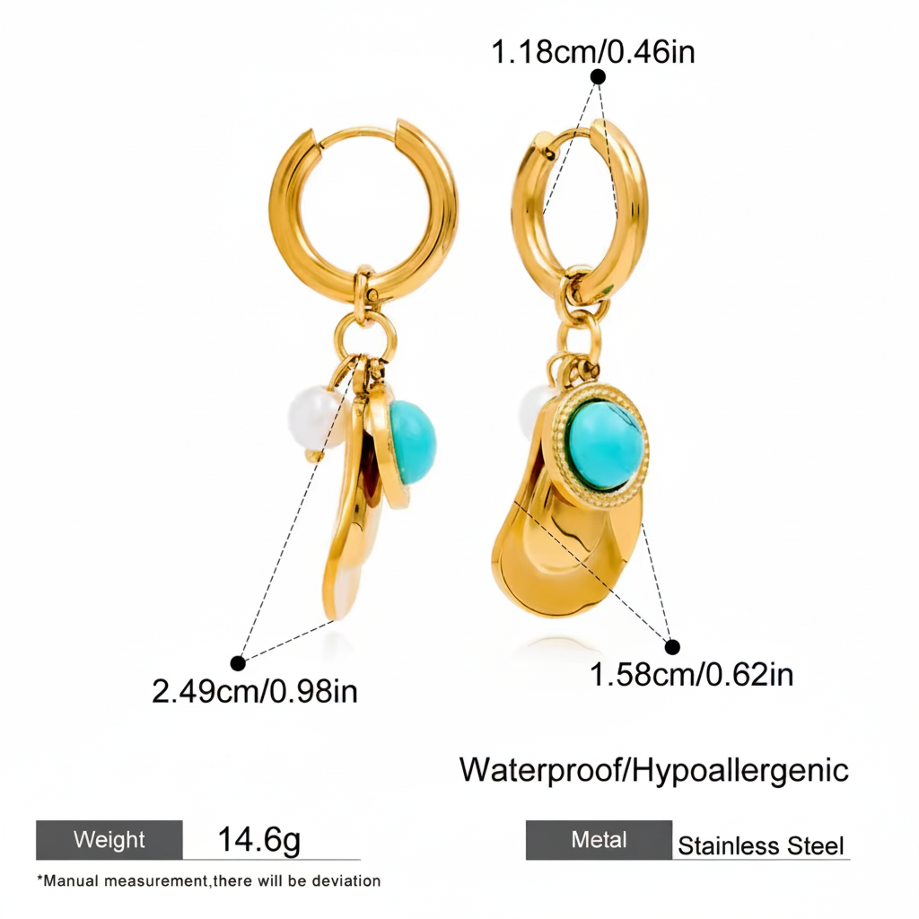 Gold Turquoise Hoop Earrings Spec