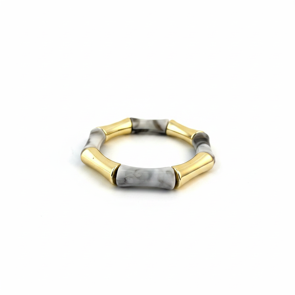 Grey Marble & Gold Bamboo Bracelet
