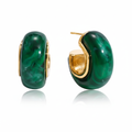 Green marble resin chunky C-hoop earrings with 18K gold plated stainless steel hardware