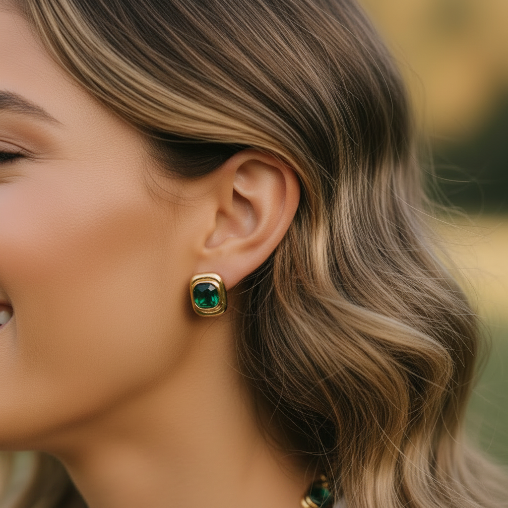 Natural realistic earring close-up shot