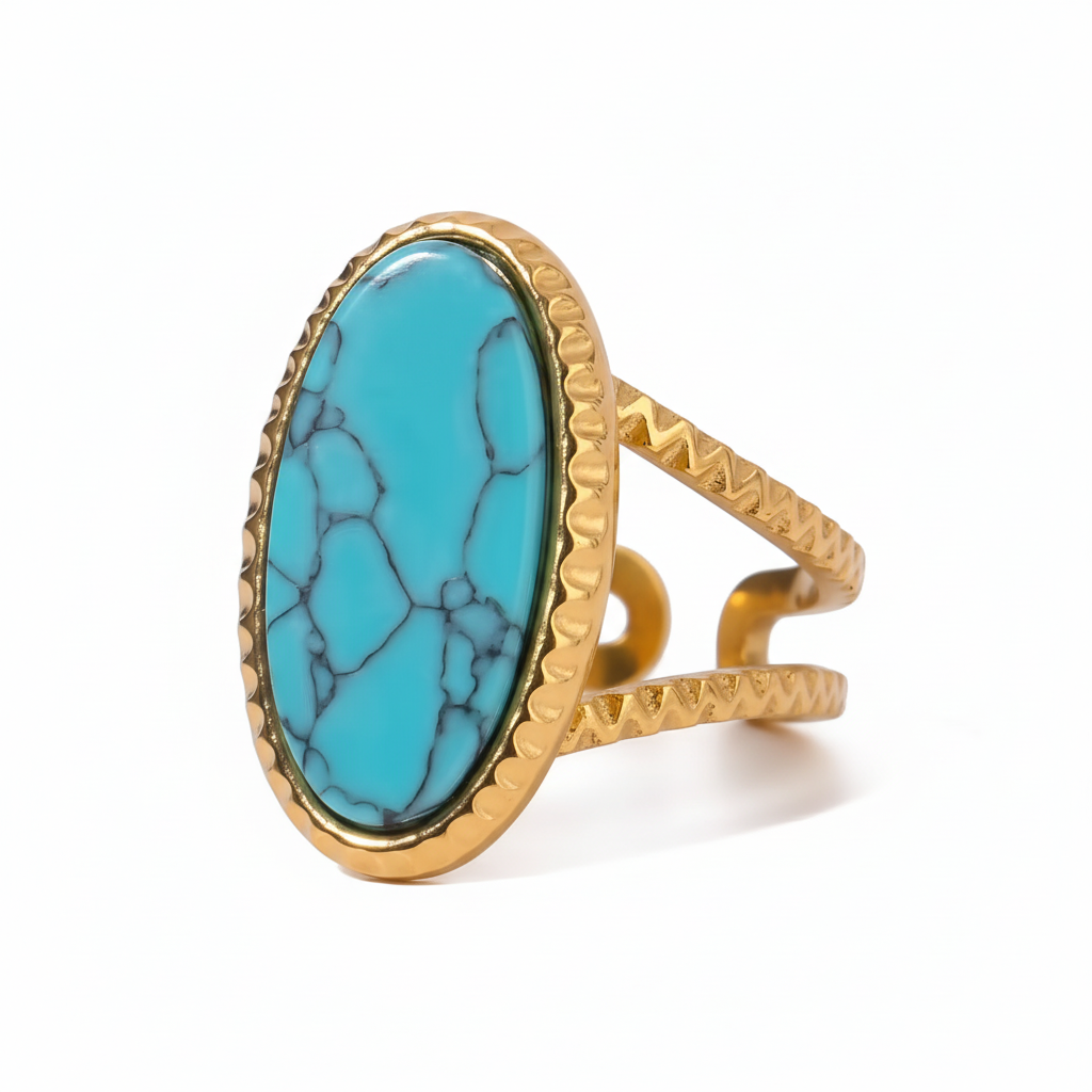 Oval Turquoise Bezel Gold Ring