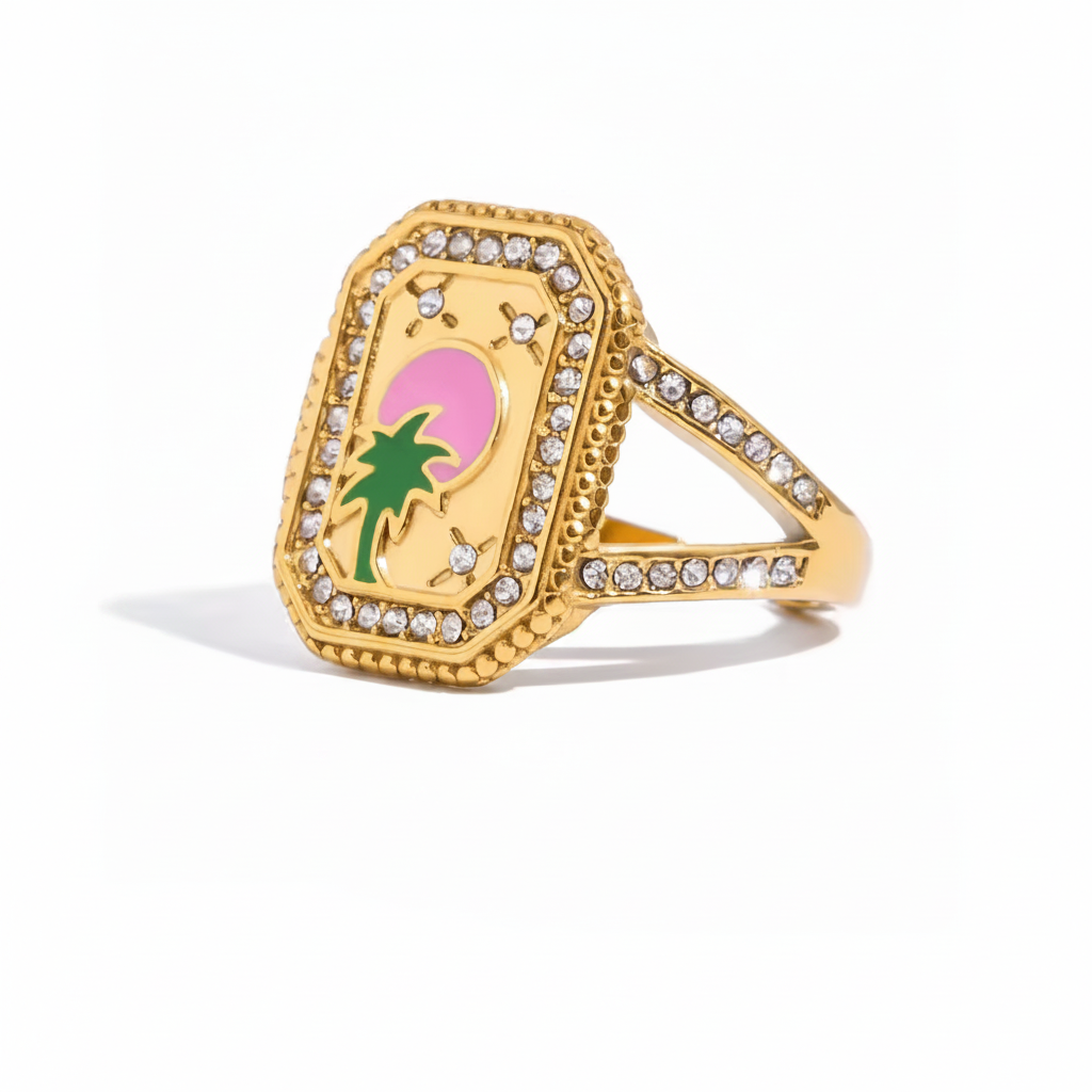 Palm Tree Sunset Signet Ring