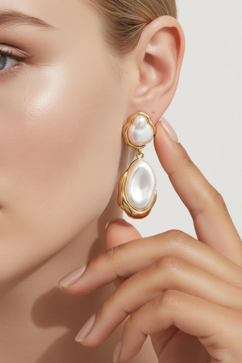 Pearl Drop Earring Model Shot