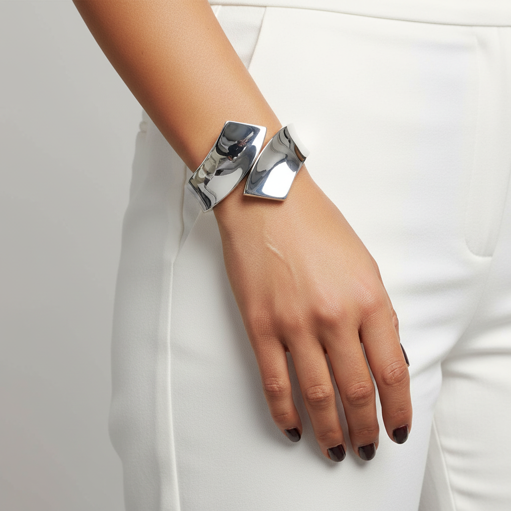 Silver Bypass Cuff Bracelet Model Shot